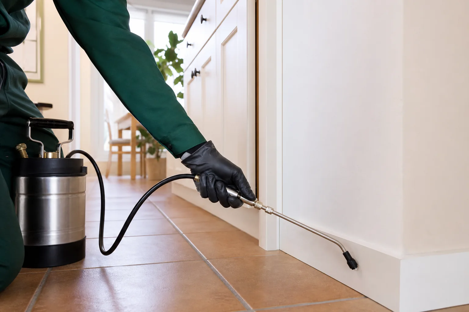 Aplicación profesional de tratamiento de plagas en interior